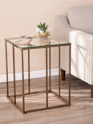 Nicholas Contemporary End Table With Glass Top Champagne - Aiden Lane