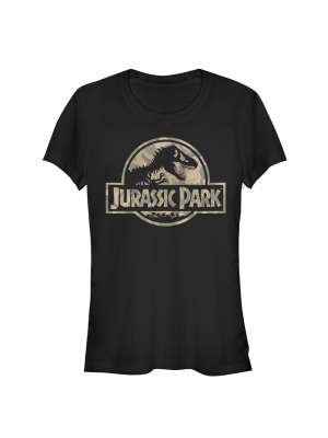 Junior's Jurassic Park Camo Logo T-shirt