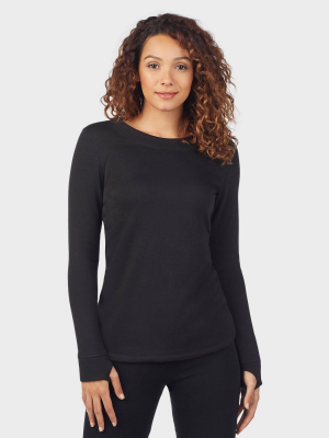 Warm Essentials By Cuddl Duds Women's Luxe Lined Jersey Thermal Crewneck Top - Black