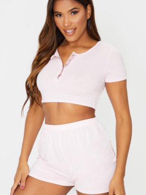 Pink Button Front Top & Floaty Shorts Pj Set