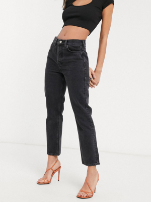 Topshop Editor Straight Leg Jeans In Worn Black