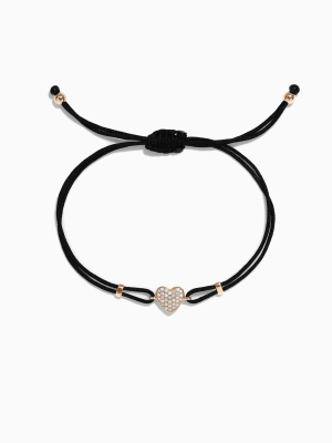Effy Novelty 14k Rose Gold Diamond Heart String Bracelet, 0.13 Tcw