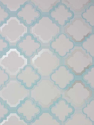 Sample Quatrefoil Wallpaper In Turquoise And Gray From The Mansard Collection By Osborne & Little