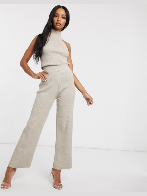 Fashionkilla Knitted Flare Pants Two-piece In Oatmeal