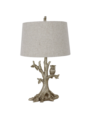 27" Textured Resin Owl Table Lamp Silverleaf - Decor Therapy