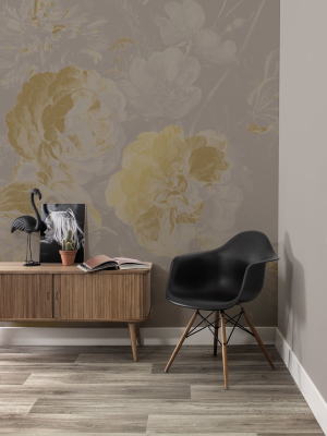 Gold Metallic Wall Mural In Golden Age Flowers Grey By Kek Amsterdam