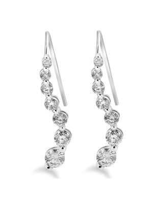 Pompeii3 1ct Diamond Journey Earrings 14k White Gold 1" Tall