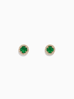 Effy Brasilica 14k Yellow Gold Emerald And Diamond Stud Earrings, 1.08 Tcw