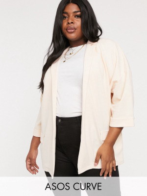 Asos Design Curve Easy Relaxed Blazer In Textured Jersey