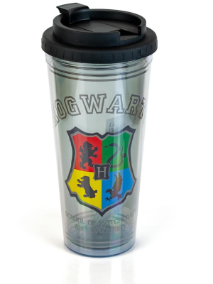 Silver Buffalo Harry Potter Hogwarts Crest 24oz Double Walled Plastic Travel Mug