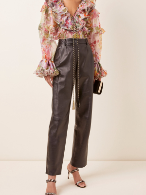 Printed Ruffled Off-the-shoulder Organza Top