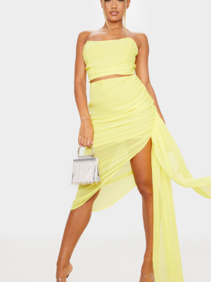 Yellow Woven Ruched Side Panel Midi Skirt