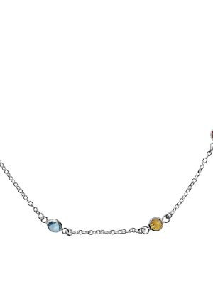 Sterling Silver Station Crystal Chain Necklace (18")