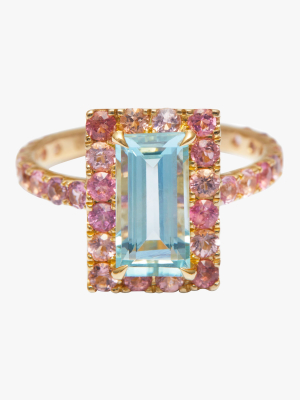 Aquamarine And Pink Tourmaline Candy Ring