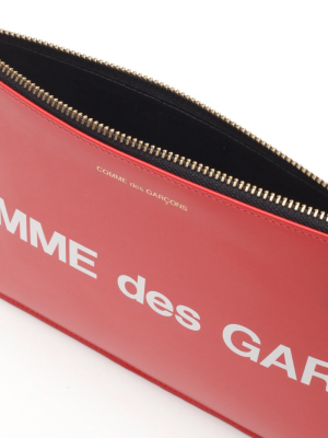 Comme Des Garçons Wallet Zip-up Logo Clutch Bag