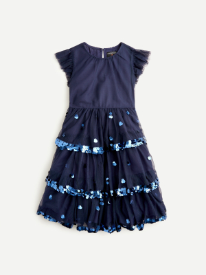 Girls' Tiered Tulle Dress With Paillettes