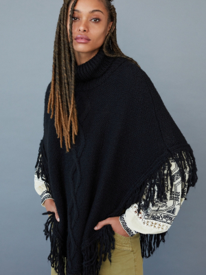 Calista Fringed Cable-knit Poncho
