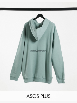 Asos Unrvlld Supply Plus Oversized Hoodie In Green With Back Logo