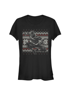 Junior's Marvel Black Panther Knit Pattern Print T-shirt