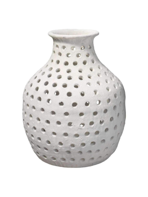 Small Porous Vase In Matte White Ceramic