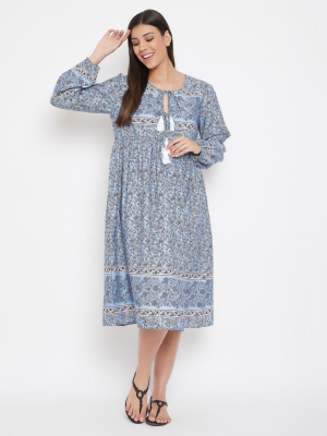 Drawstring Sky Blue Polyester Dress