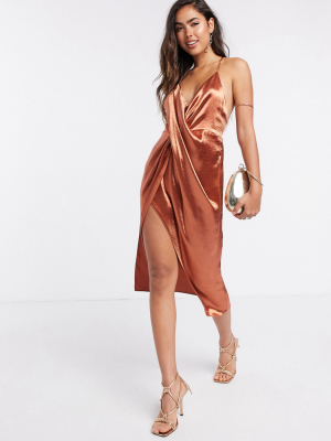 Asos Design Drape Front Cami Slip Dress With Strap Back Detail