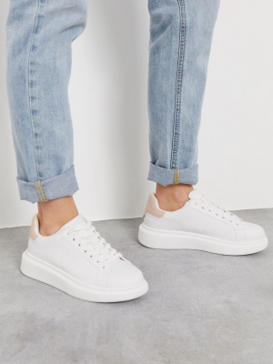 Pull&bear Flatform Sneakers With Nude Back Tab In White