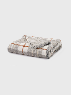 60"x50" Plaid Boucle Faux Fur Throw Blanket - Evergrace