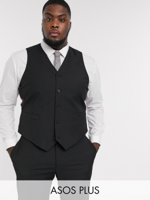 Asos Design Plus Slim Suit Vest In Black