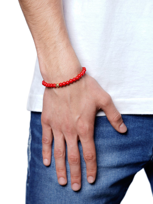 Men's Wristband With Red Jade And Gold