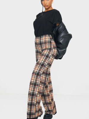 Brown Check Wide Leg Pants