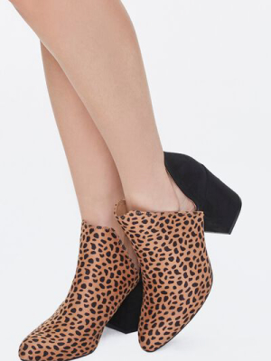 Cheetah Print Notched Block Heel Booties