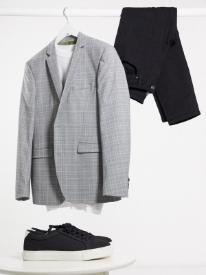 Esprit Slim Suit Jacket In Gray Check