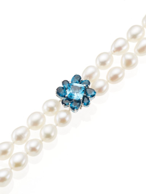 Baroque Pearl & Blue Topaz Flower Necklace