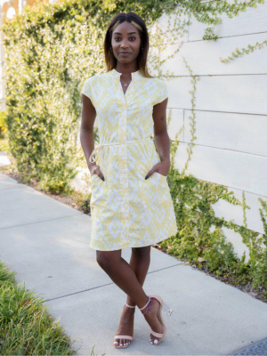 Lemon Ikat Button Dress