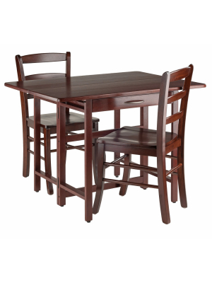 3pc Set Taylor Drop Leaf Table With Ladder Back Chairs Walnut - Winsome