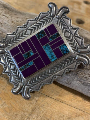 Turquoise & Sugilite Inlay Brooch | Vintage