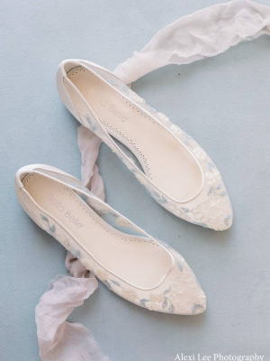 Baby Blue Floral Lace Ivory Wedding Flats