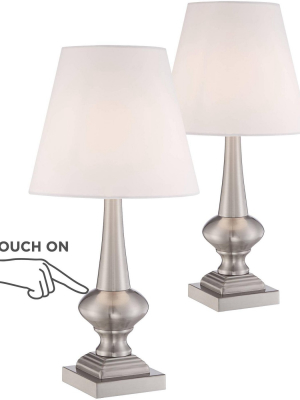 360 Lighting Modern Table Lamps 19" High Set Of 2 Touch On Off Brushed Nickel White Empire Shade For Bedroom Nightstand Office