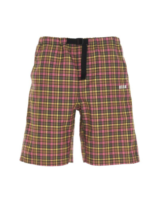 Msgm Logo Embroidered Check Print Shorts