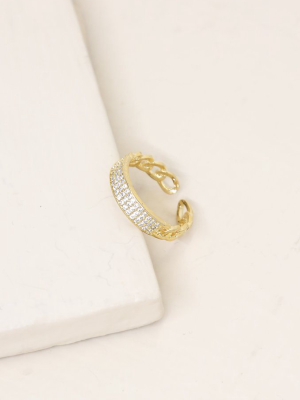 Crystal And 18k Gold Plated Chain Link Ring