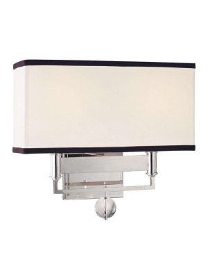 Gresham Park 2 Light Wall Sconce With Black Trim On Shade Polished Nickel