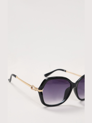 Black Diamante Buckle Detail Oversized Sunglasses