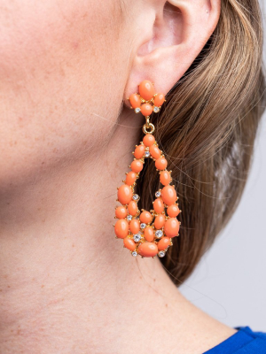 Coral Cabochon Teardrop Pierced Earrings