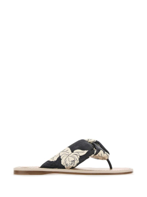 Miu Miu Floral Printed Thong Sandals