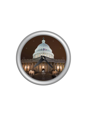 14" X 1.8" Washington Dc Quartz Movement Decorative Wall Clock Silver Frame - By Chicago Lighthouse