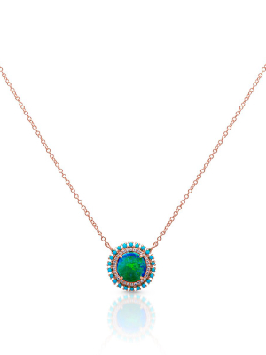 14kt Rose Gold Opal Turquoise Diamond Round Kai Necklace