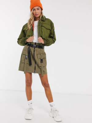 Pieces Cargo Skirt With Buckle Details In Khaki