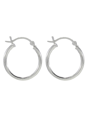 Sterling Silver Round Thin Hoop Earring - Silver