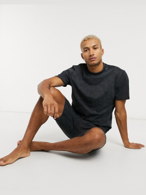 Asos Design Lounge T-shirt And Short Pajama Set In Washed Black